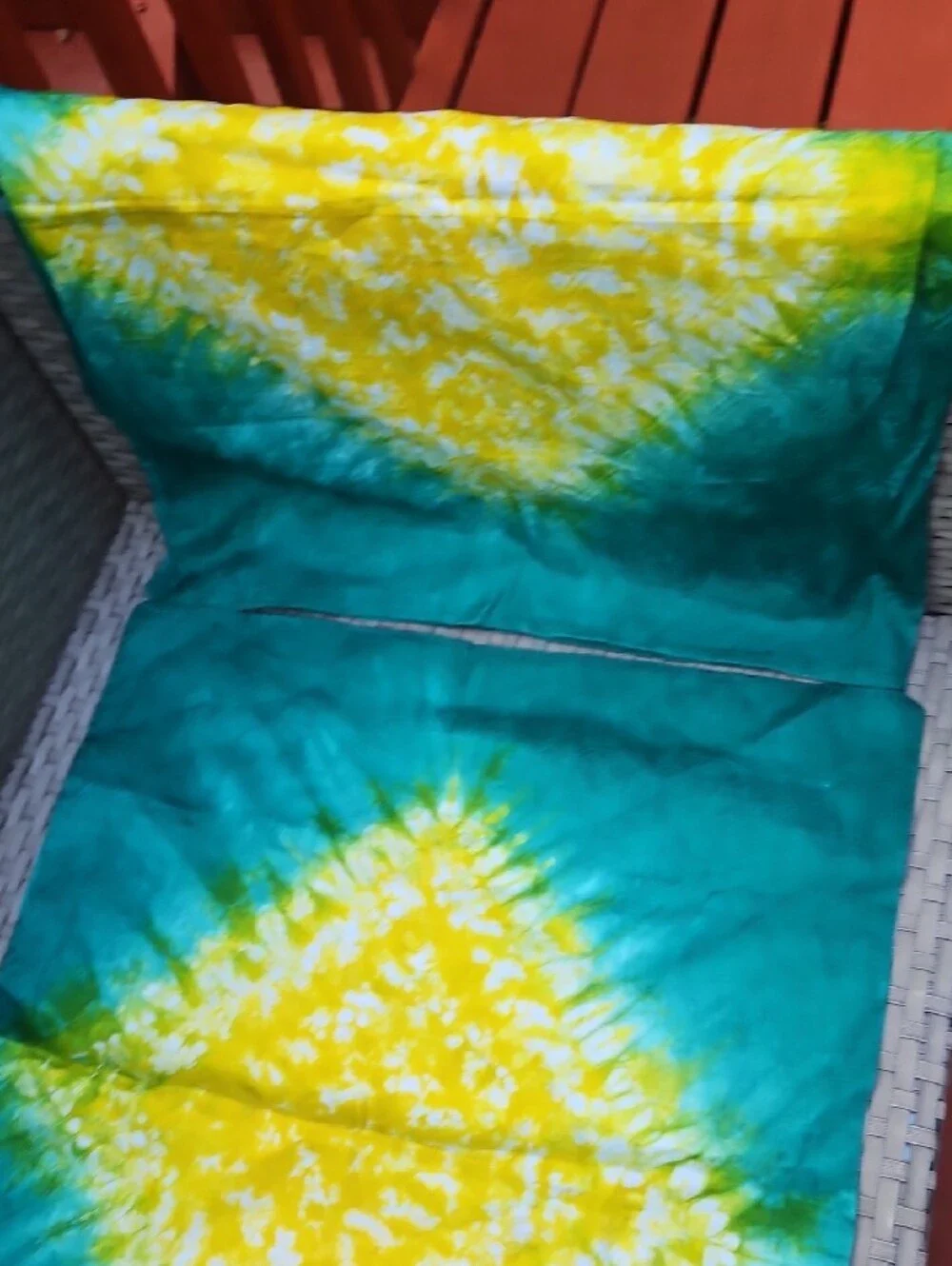 New Handcrafted 4 Pcs Teal and Yellow Tie-Dye Fabric  Pillowcases Craft Material